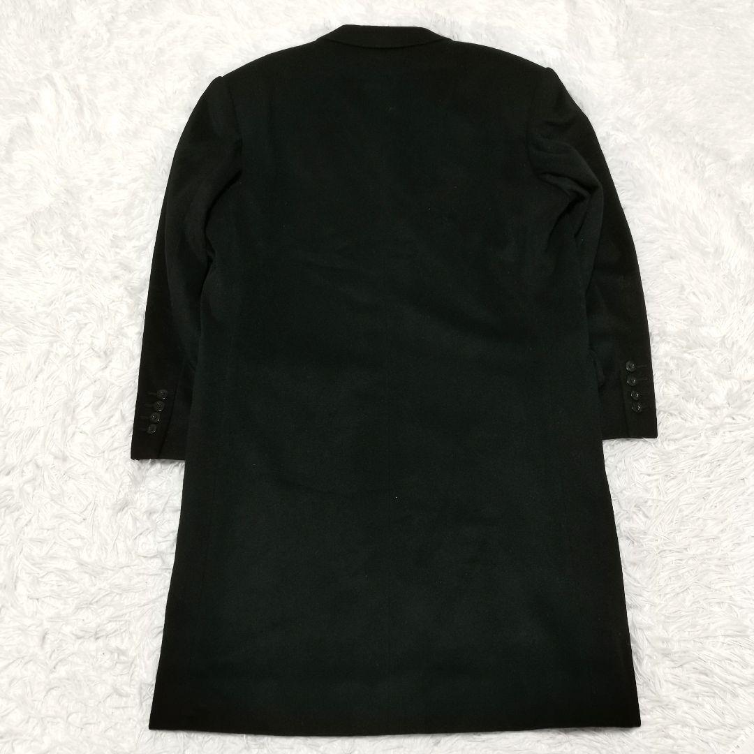  rare XL corresponding cashmere 100%* wistaria . wool woven FUJII KEORI double Chesterfield coat long coat formal outer simple men's black 