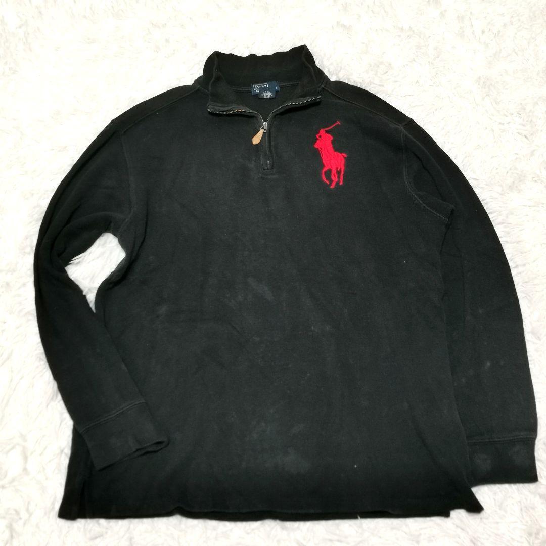 希少XL◎Polo Ralph Lauren ポロラルフローレン ハーフジップアップニット セーター 刺繍 ビッグポニー vintage カジュアル メンズ グレー