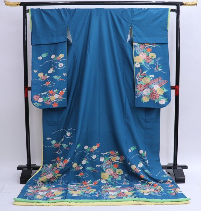 cherry*y9407qo* hot . spring. costume city * Mai . san. long-sleeved kimono single goods * large long-sleeved kimono discount long-sleeved kimono * blue green series * wedding flower . Mai . costume cosplay [ used / poly- 