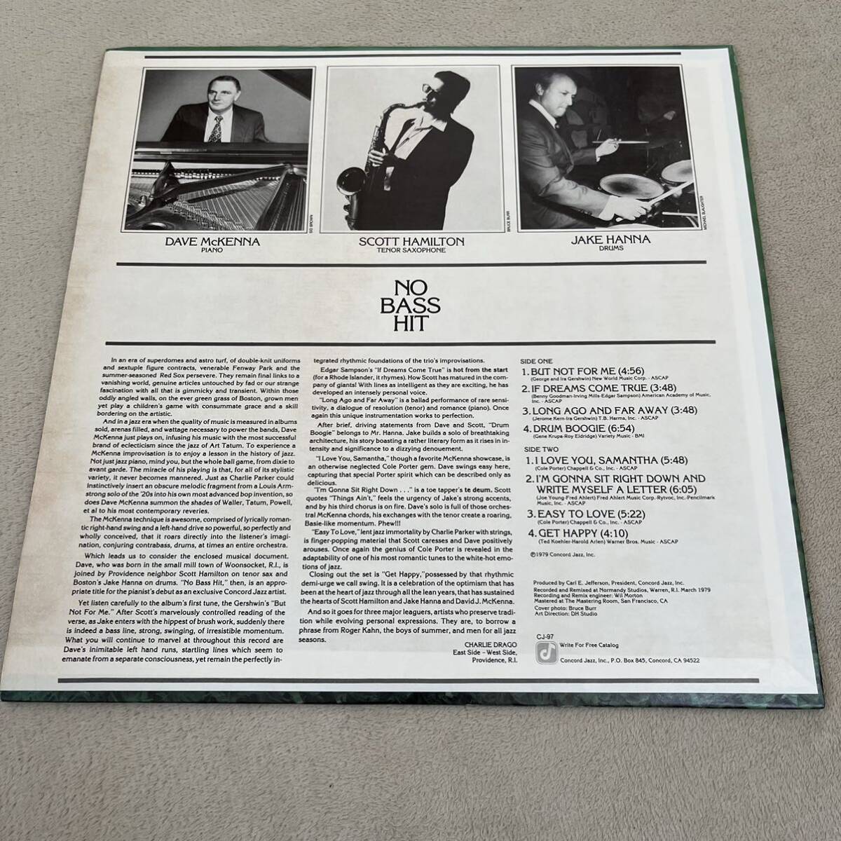 【US盤米盤】DAVE McKENNA SCOTT HAMILTON JAKE HANNA NO BASS HIT / LP レコード / CJ97 / ジャズ /_画像2
