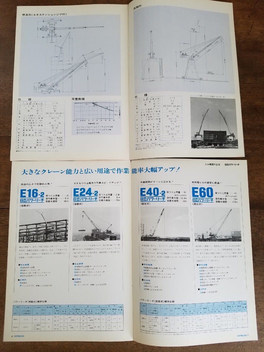 70s 日立 建機 パワーリーチ シリーズ カタログ セット C5 C10 C60 E16 高層 ビル 建築 建設 土木 造船 重機 機械 仕様 寸法 昭和 レトロ _画像5