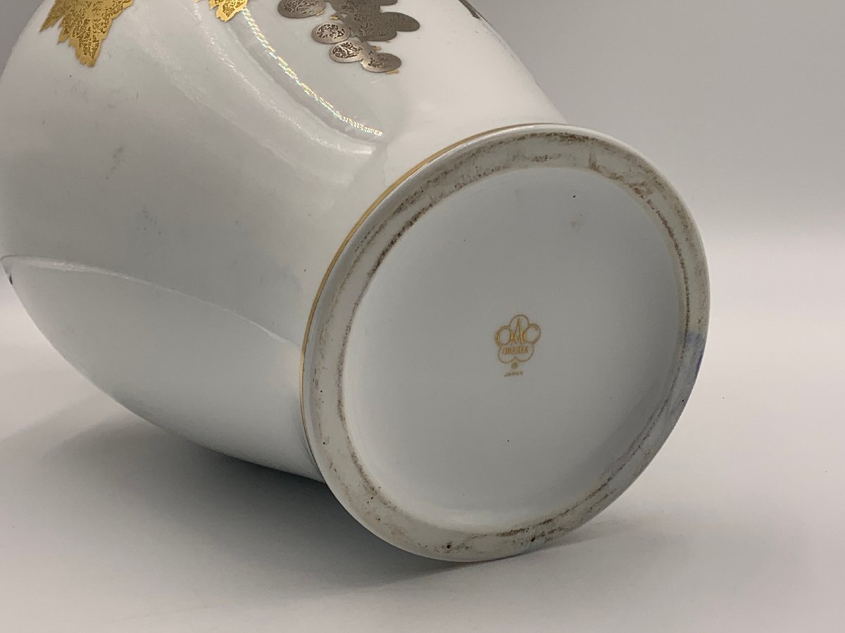 □★【Okura China 花瓶 金蝕ぶどう36cm SINCE1919】皇室御用達 大倉陶園 (S0321)_画像6