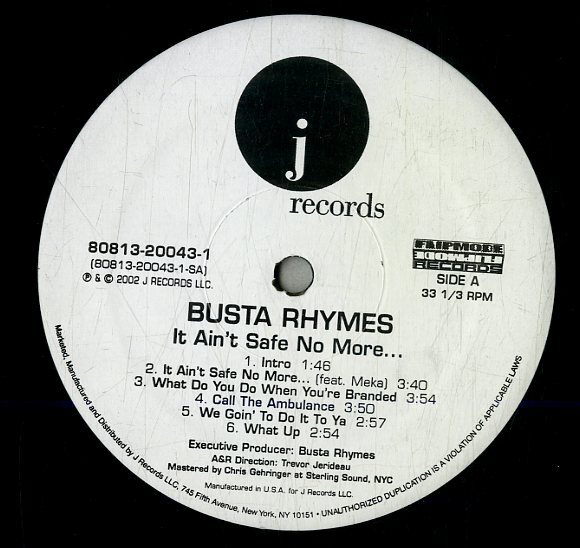 A00587545/LP2枚組/バスタ・ライムス(BUSTA RHYMES)「It Aint Safe No More... (2002年・80813-20043-1・ヒップホップ・HIPHOP)」_画像2