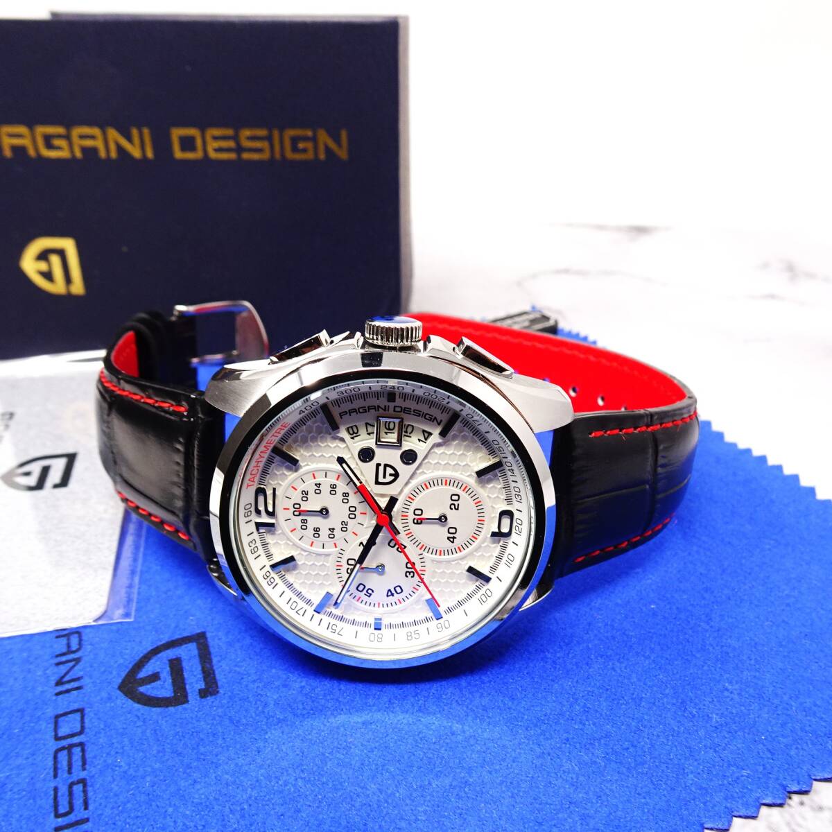 送料無料・新品・パガーニデザイン・メンズ・クロノグラフクオーツ式腕時計・クロコ型押し本革レザー・オマージュウオッチ・PD-3306_画像2