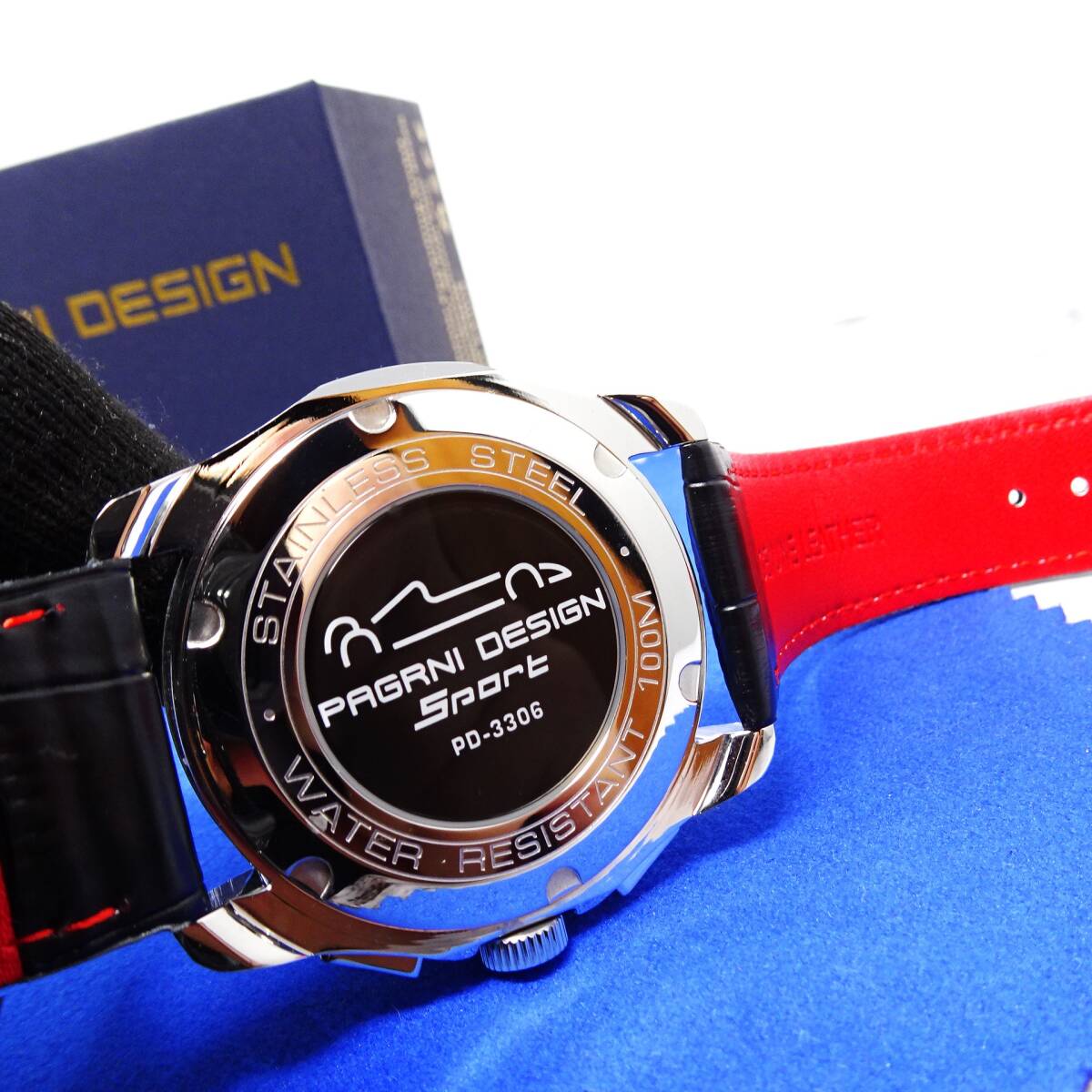 送料無料・新品・パガーニデザイン・メンズ・クロノグラフクオーツ式腕時計・クロコ型押し本革レザー・オマージュウオッチ・PD-3306_画像5