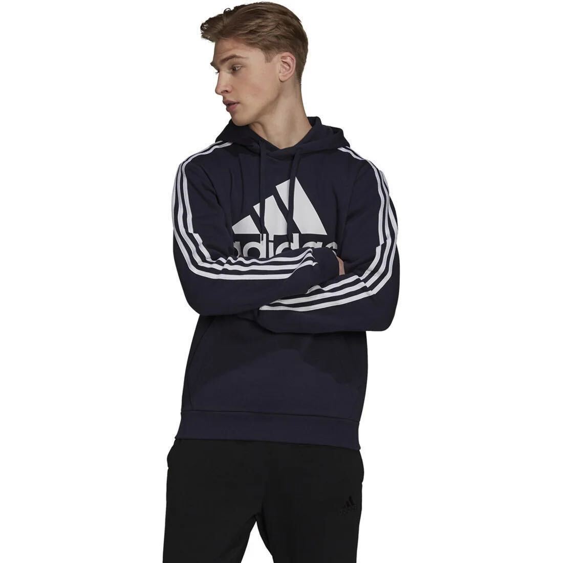 ★送料230円 アディダス 【XL】ロゴ パーカー 定価6039円 新品 カジュアル スポーツ フーディー 長袖 O 紺 adidas 14642 ネイビー_画像3