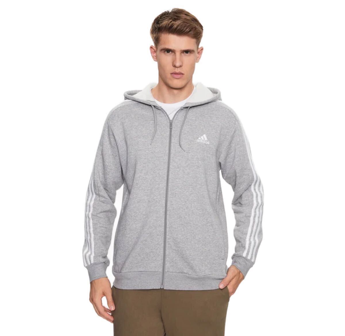 ★送料520円 adidas フルジップ パーカー【2XL】定価7150円 新品 カジュアル スポーツ フーディー 長袖 グレー アディダス 6479 ジャージ_画像2