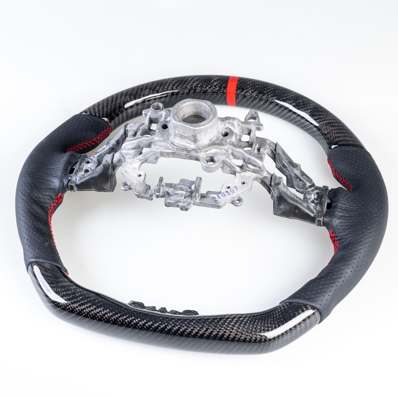 ホンダ用 シビック 11代目 2022-2024 D型 ステアリング ホイール ハンドル カーボンX本革パンチングレザーX赤い輪デザイン_画像3