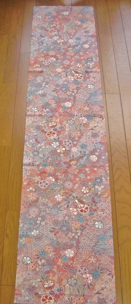 ◆琳花◆ 正絹はぎれ ピンクグレー 枝垂れ桜 未使用 美品 37.5×170 古布 着物はぎれ お人形 クッション インテリア 髪飾り 吊るし飾り_画像2