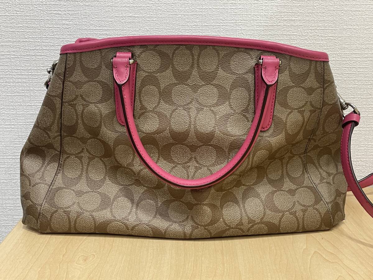 【22916】美品 COACH コーチ 2WAY シグネチャーショルダーバッグ F58310 PVC×レザー カーキ×ピンク_画像3