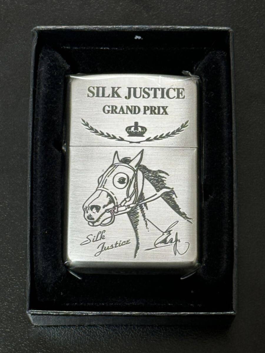 zippo SILK JUSTICE GRAND PRIX 限定品 シルクジャスティス 1998年製 年代物 競馬 両面デザイン デットストック シリアルナンバー NO.242