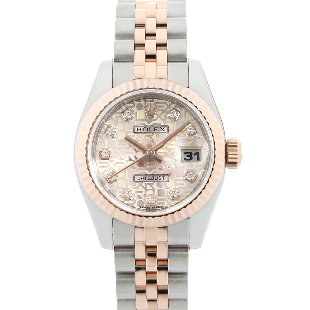  Rolex Date Just 10P diamond 179171G pink carving computer V number used lady's wristwatch 