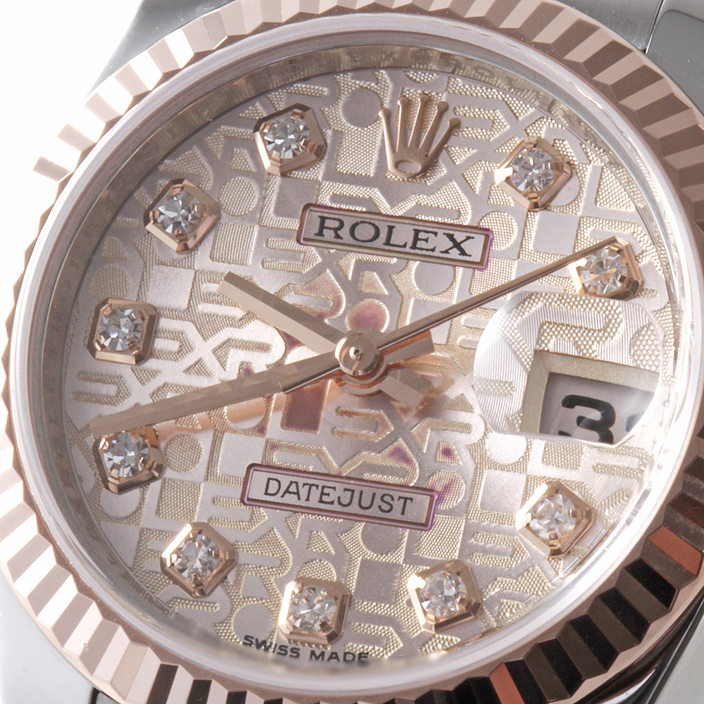  Rolex Date Just 10P diamond 179171G pink carving computer V number used lady's wristwatch 