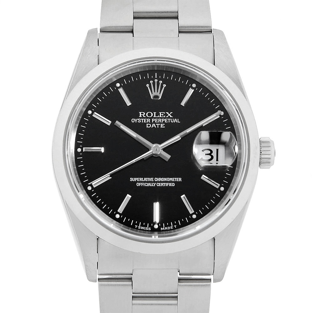 ロレックス オイスターパーペチュアル デイト 15200 ブラック バー T番 中古 メンズ 腕時計