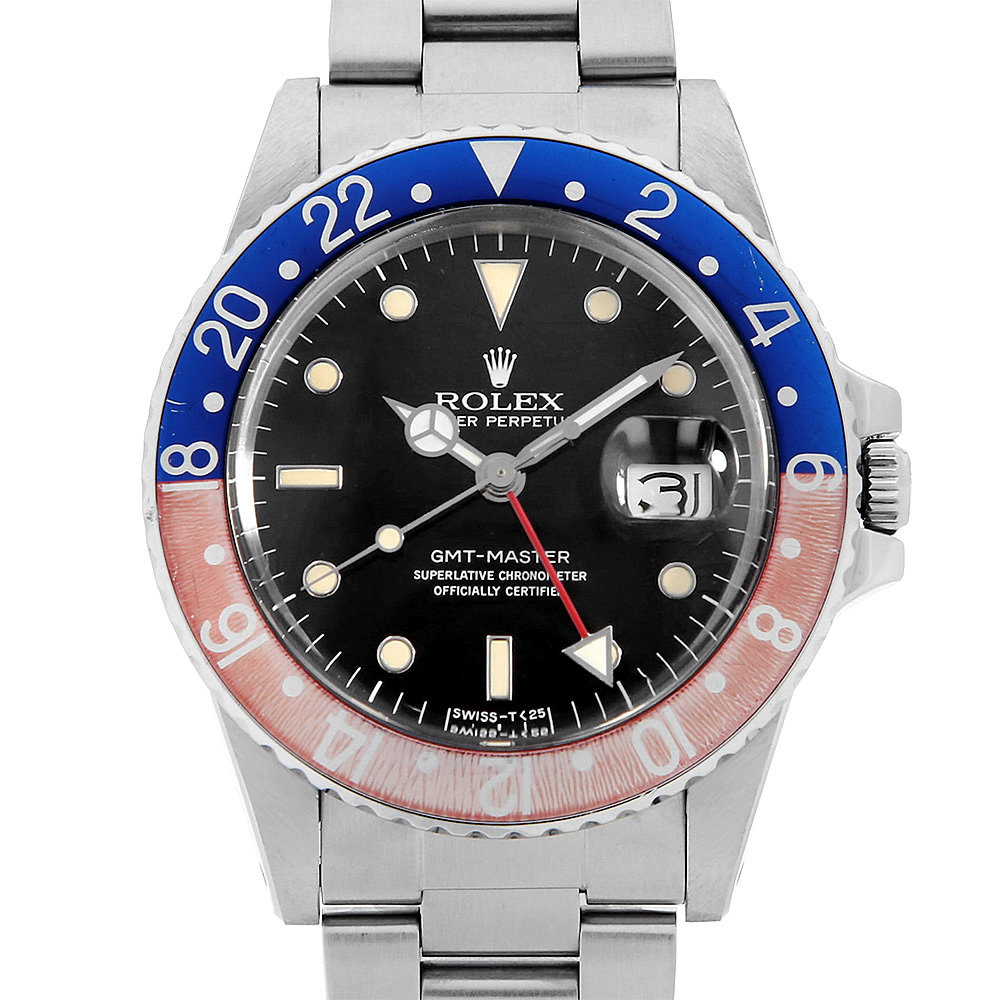 ロレックス GMTマスター 赤青ベゼル 16750 ブラック スパイダーダイアル 84番 中古 メンズ 腕時計_画像1