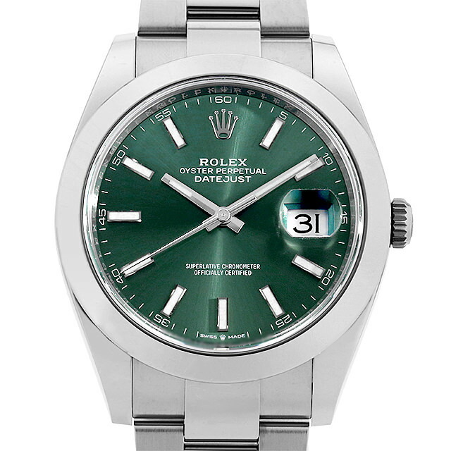 ロレックス デイトジャスト41 126300 ミントグリーン ホワイトバー 3列 オイスターブレス ランダム番 未使用 メンズ 腕時計
