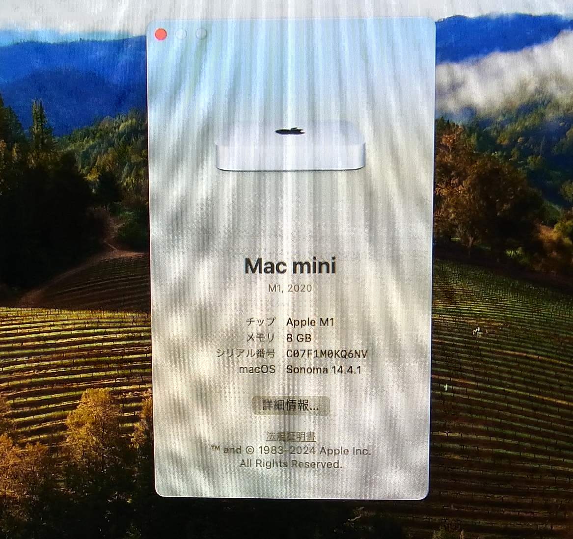 Mac mini 2020 Apple M1 / メモリ8GB / SSD 256GB / macOS14.4.1　です_画像3