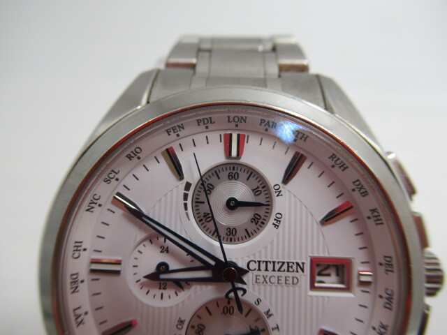 CITIZEN シチズン EXCEED エクシード 腕時計 H800-Ｔ020160 電波ソーラー メンズ アナログ 3針 デイト クロノグラフ 稼働品 ジャンク扱いの画像5