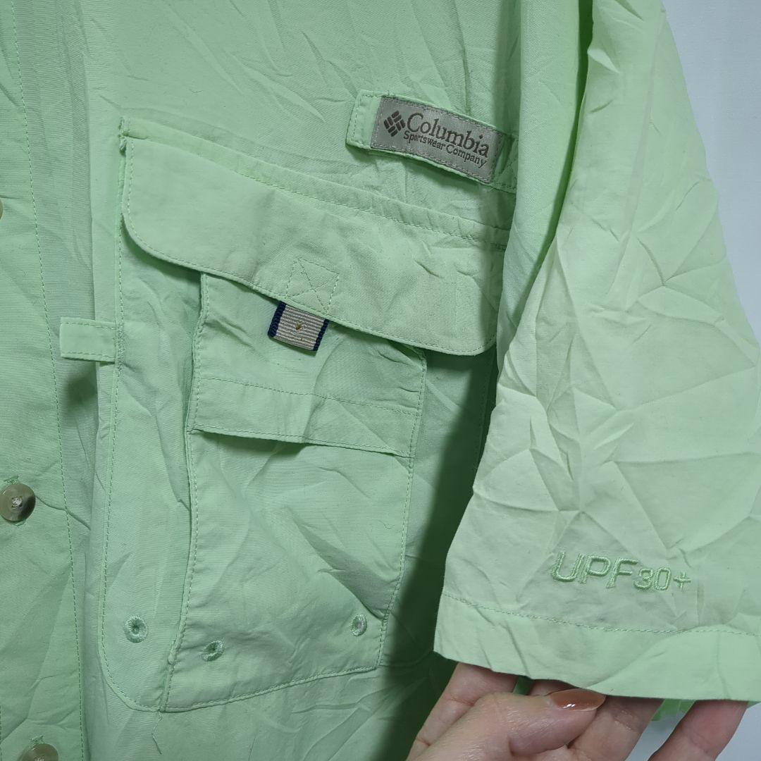 Columbia PFG フィッシングシャツ　半袖ポケット付き黄緑メンズL 19