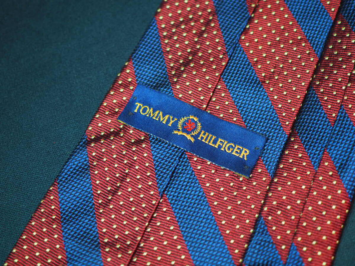 美品 【TOMMY HILFIGER トミーヒルフィガー】A1777 ワインカラー ネイビー ロゴ USA アメリカ製 SILK ブランド ネクタイ 古着 良品_画像3