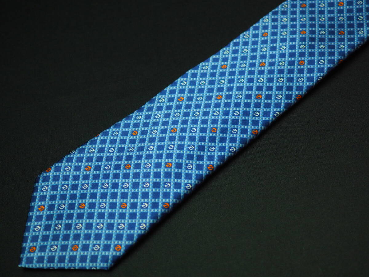 美品 【S.T.Dupont デュポン】A1974 Dロゴ ネイビー ブルー 青 ITALY イタリア製 SILK ブランド ネクタイ 古着 良品_画像6