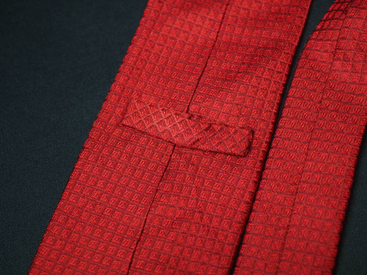 美品 【S.T.Dupont デュポン】A2000 Dロゴ 赤 RED SILK ブランド ネクタイ 古着 良品_画像3