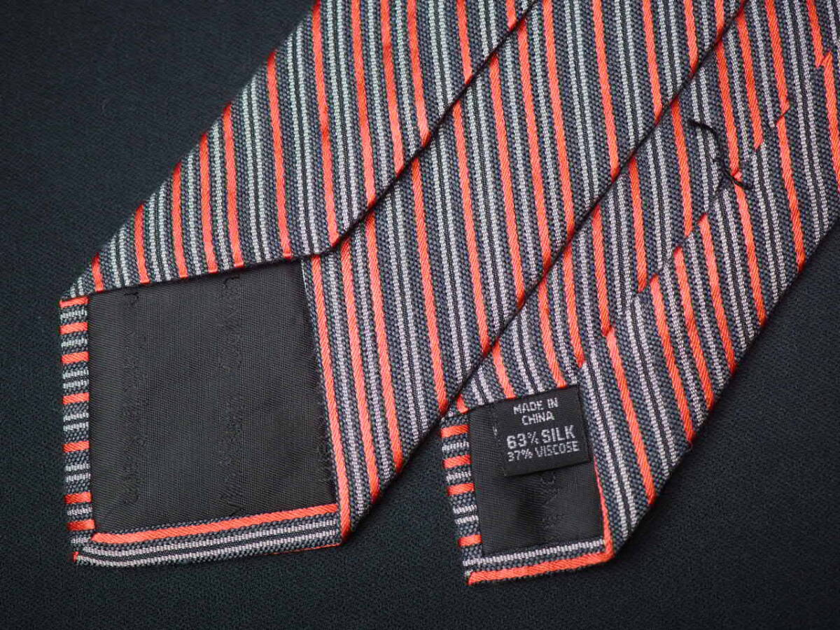  beautiful goods [Calvin Klein Calvin Klein ]A2068 gray stripe VISCOSE SILK brand necktie old clothes superior article 