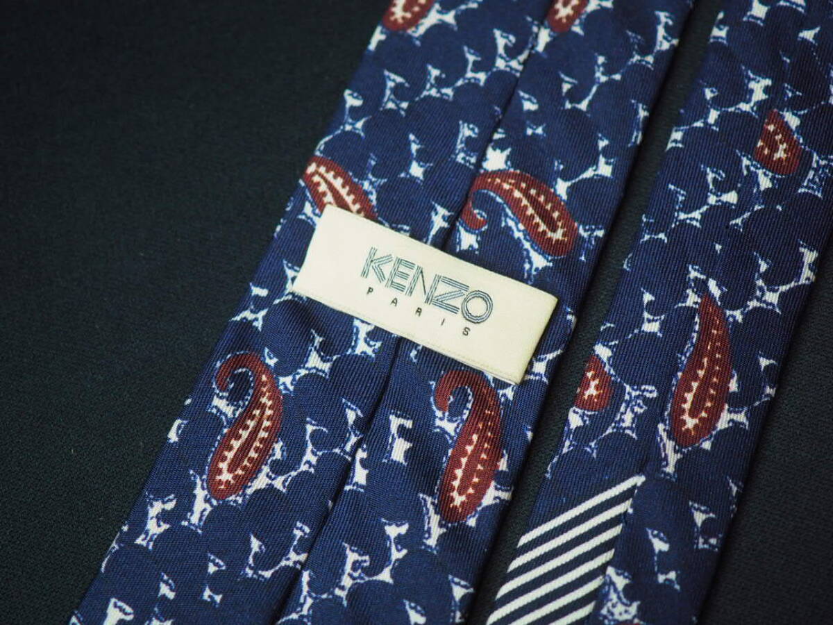 美品 【KENZO ケンゾー】A2135 ネイビー ペイズリー 細目 イタリア ITALY製 SILK ブランド ネクタイ 古着 良品_画像3