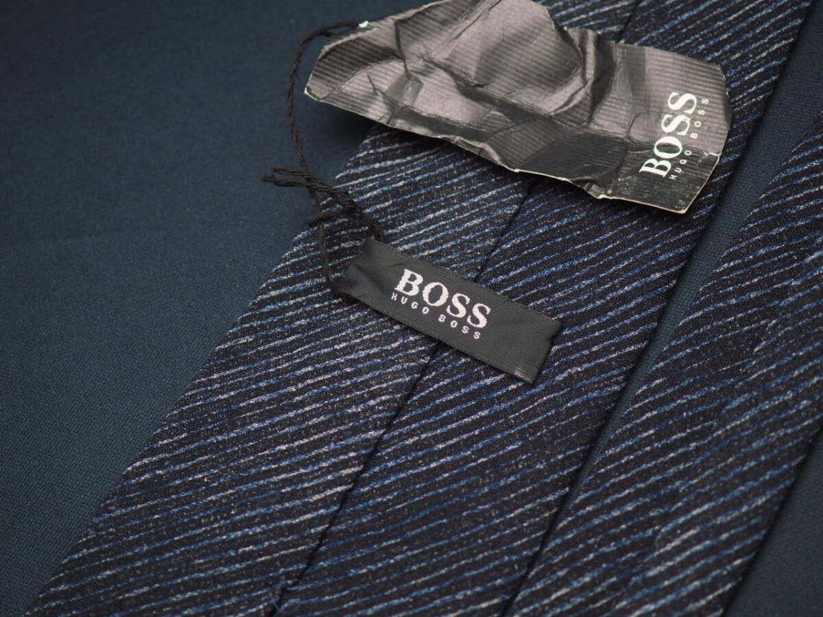  unused goods [HUGO BOSS Hugo Boss ]A2677 WOOL black gray Italy made in Italy SILK brand necktie old clothes superior article 