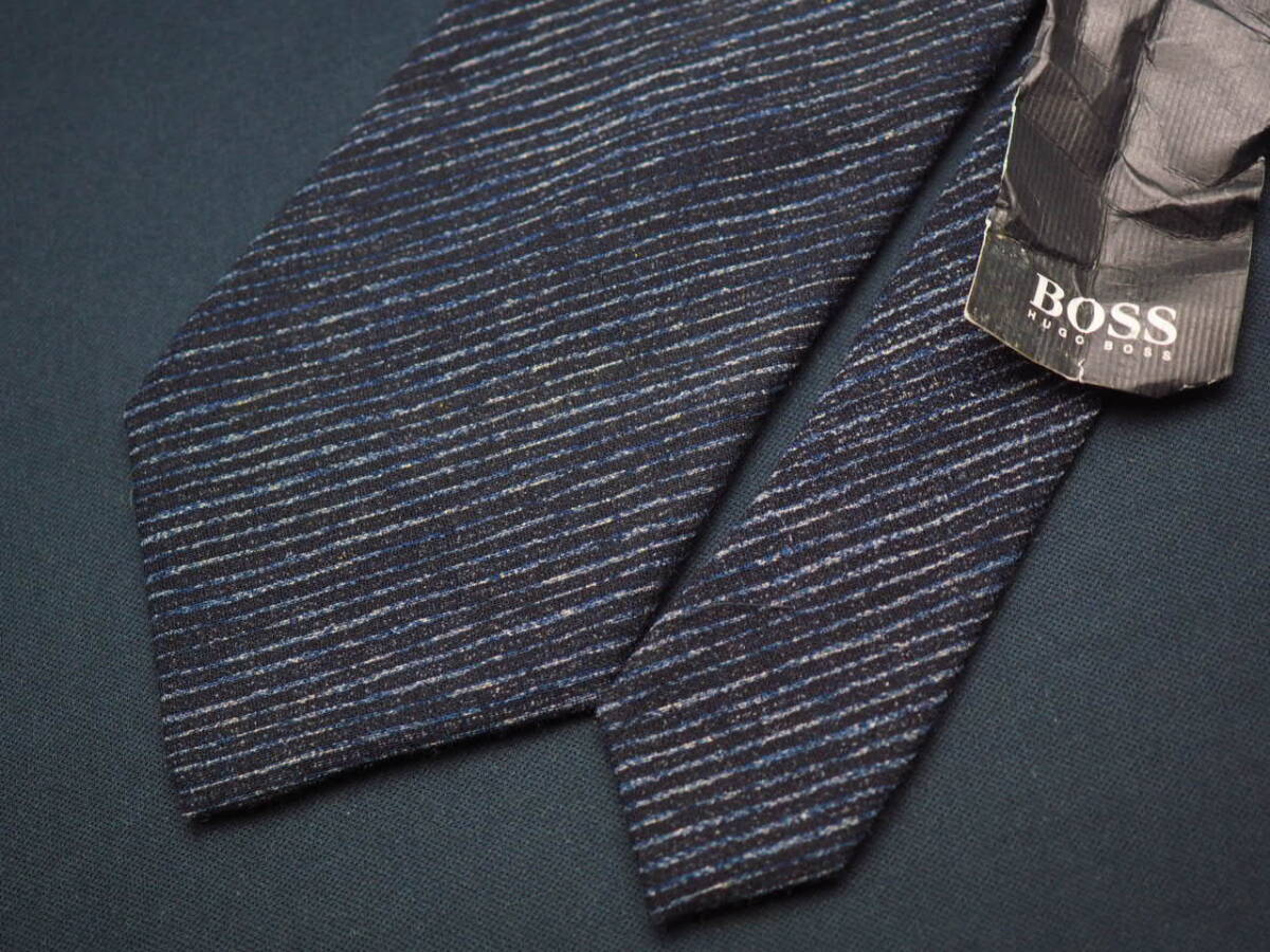  unused goods [HUGO BOSS Hugo Boss ]A2677 WOOL black gray Italy made in Italy SILK brand necktie old clothes superior article 