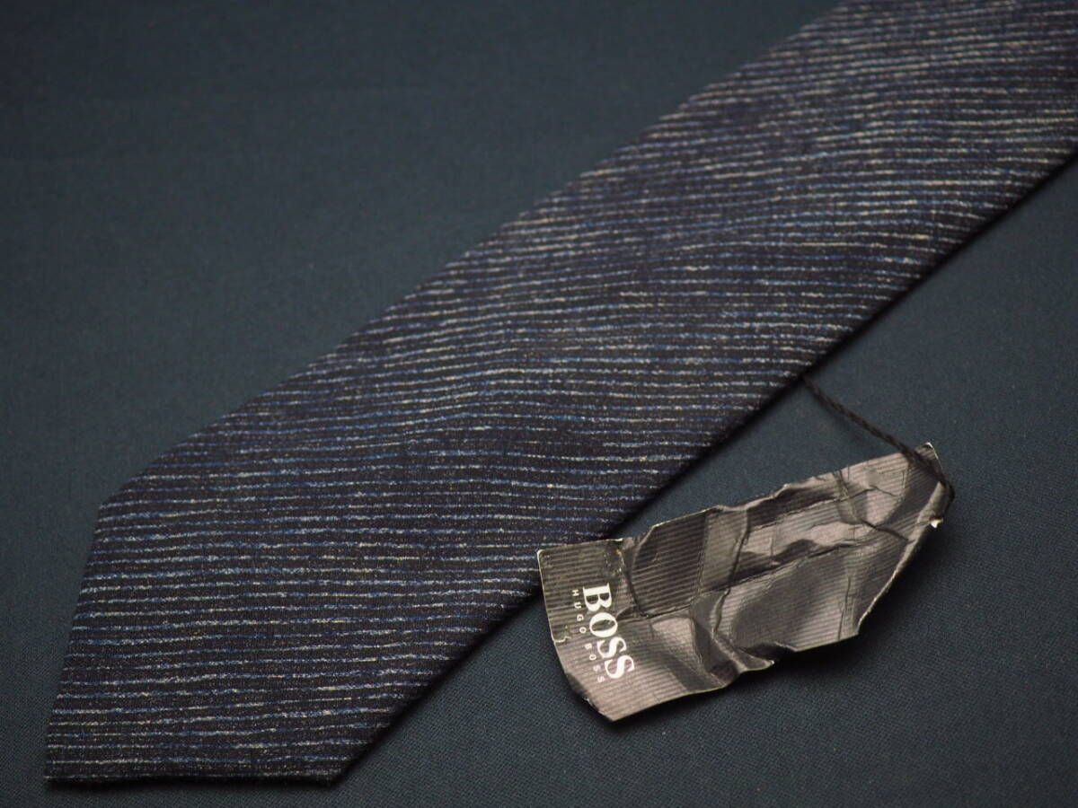  unused goods [HUGO BOSS Hugo Boss ]A2677 WOOL black gray Italy made in Italy SILK brand necktie old clothes superior article 