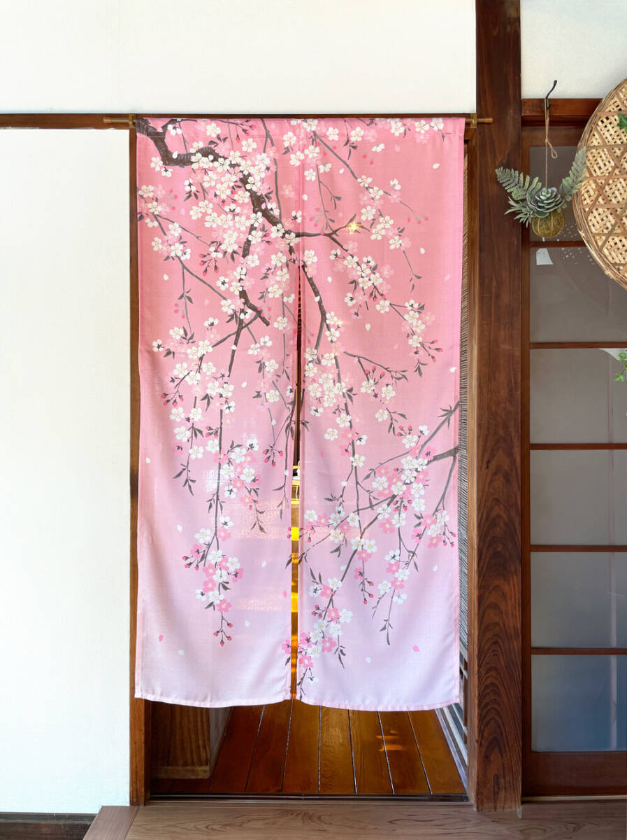 ●【送料無料】本縫い、のれん「 しだれ桜」和柄 和風●_画像3