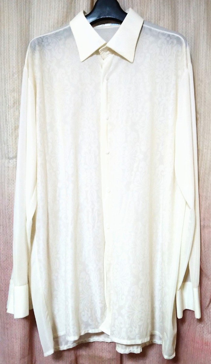 US 70s vintage shirt アメリカン ヴィンテージ古着 白シースルーシャツ メンズ L-LLサイズ相当 長袖シャツ ドレスシャツ