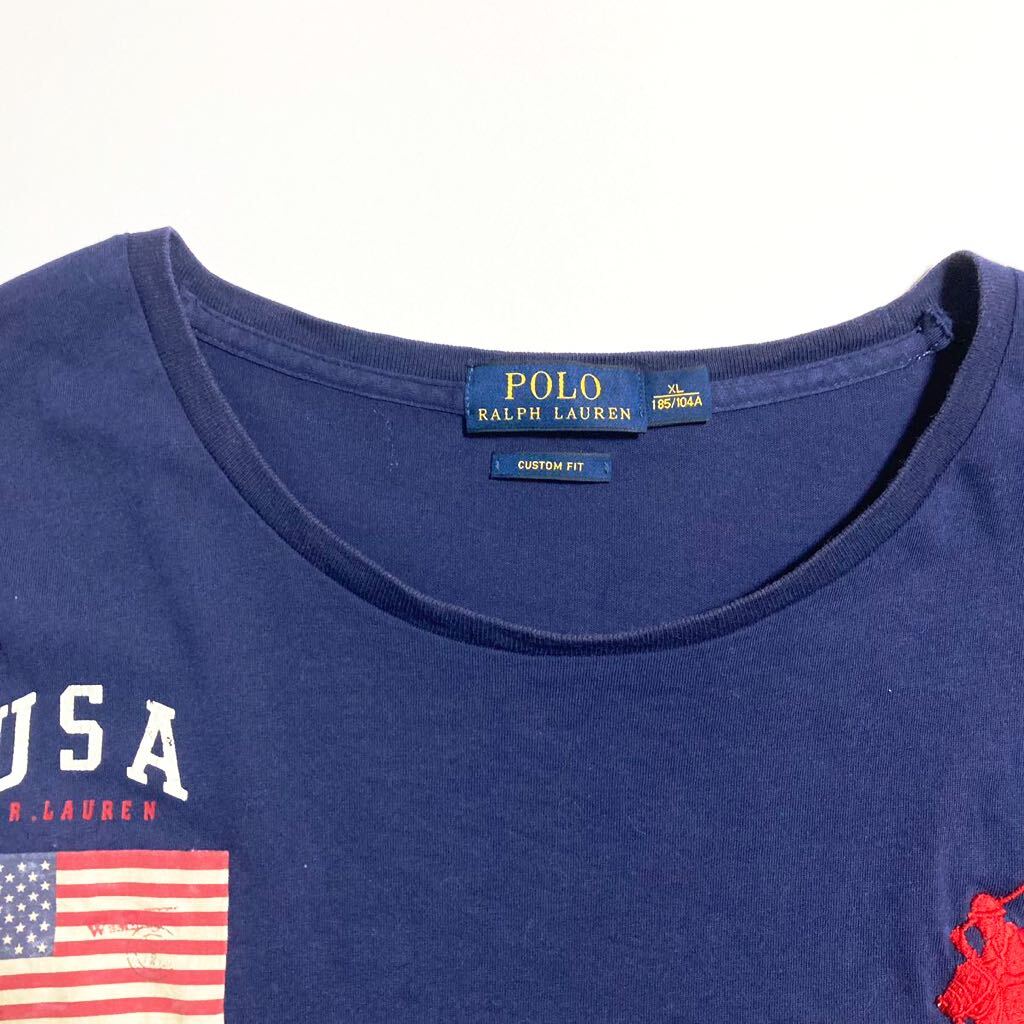 POLO RALPH LAUREN ☆ ビッグポニー USA アメリカ 国旗 Tシャツ 半袖 フェード ネイビー XL アメカジ 春夏 ポロ ラルフローレン■SAP160_画像7