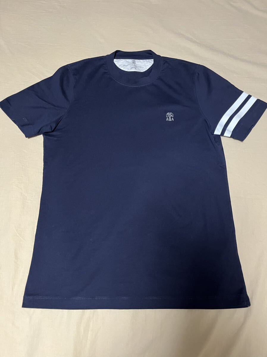 正規品 極美品 定価約7.6万 BRUNELLO CUCINELLI ブルネロクチネリ ロゴ Tシャツ XS 46 クルーネック 紺 ネイビー ラグジュアリー 高級_画像1