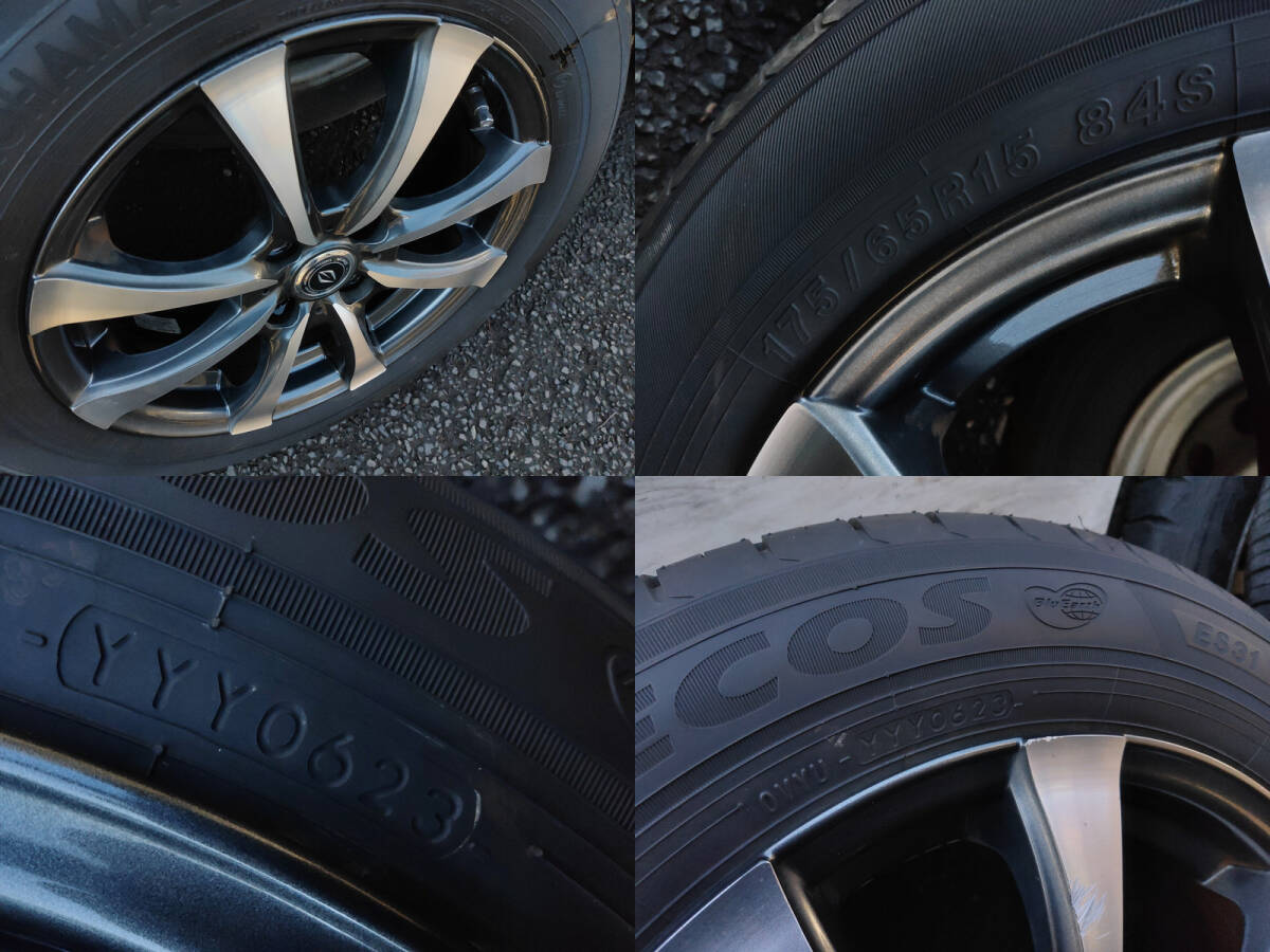 キューブ外し バリ山175/65R15サマータイヤ横浜ES31 2023年製、WEDS ガレリア15インチ5.5J+42　4穴PCD100アルミホイール付4本【中古】_画像9