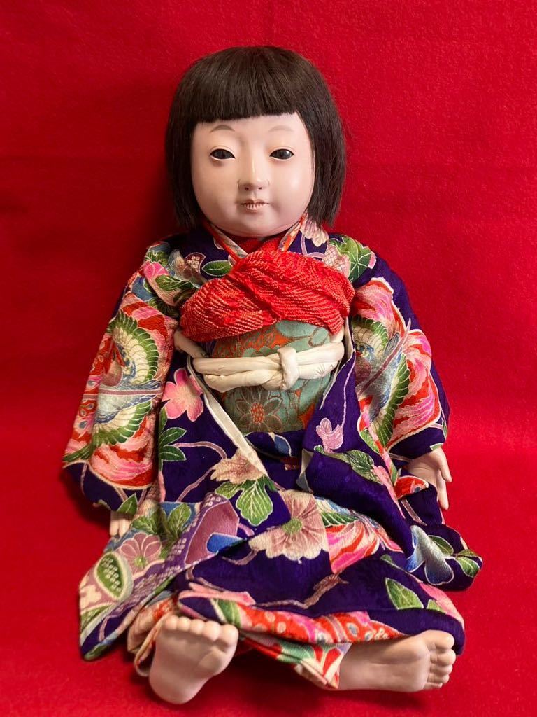 コレクター所蔵品 市松人形 日本人形 アンティーク 抱き人形 丸平 豆人形 玩具 雛人形 ビスクドール 戦前 縮緬 昭和初期 _画像4