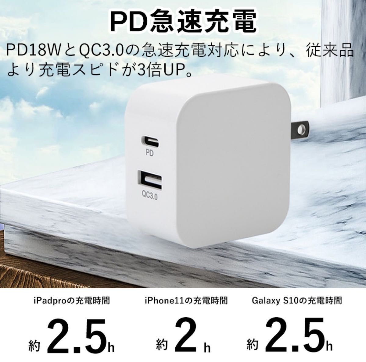 充電器PD 18W アダプター Type-C 2ポート コンセント QC3.0