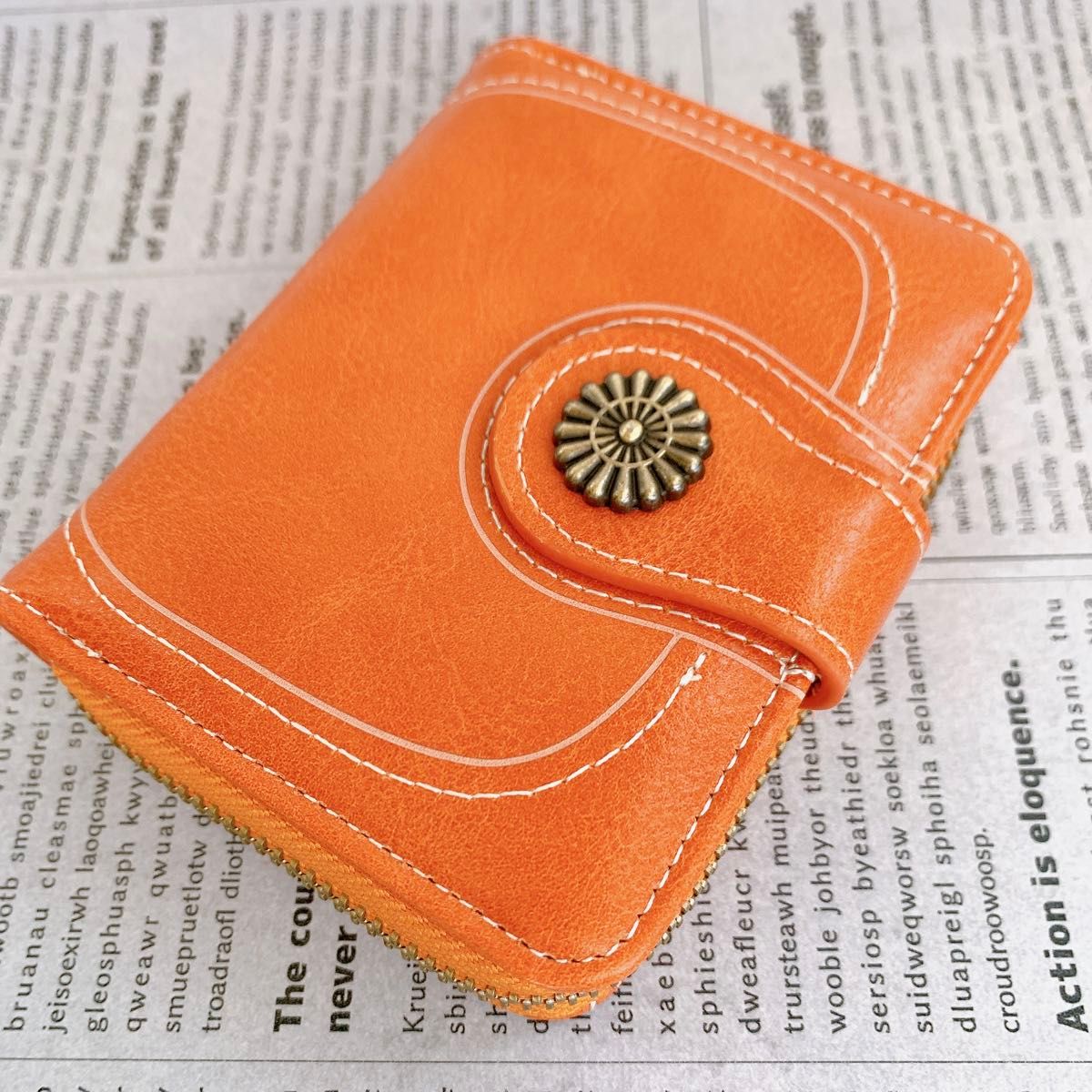 ミニ財布 ミニウォレット 二つ折り レディース 小銭入れ カードケース オレンジ 新品未使用