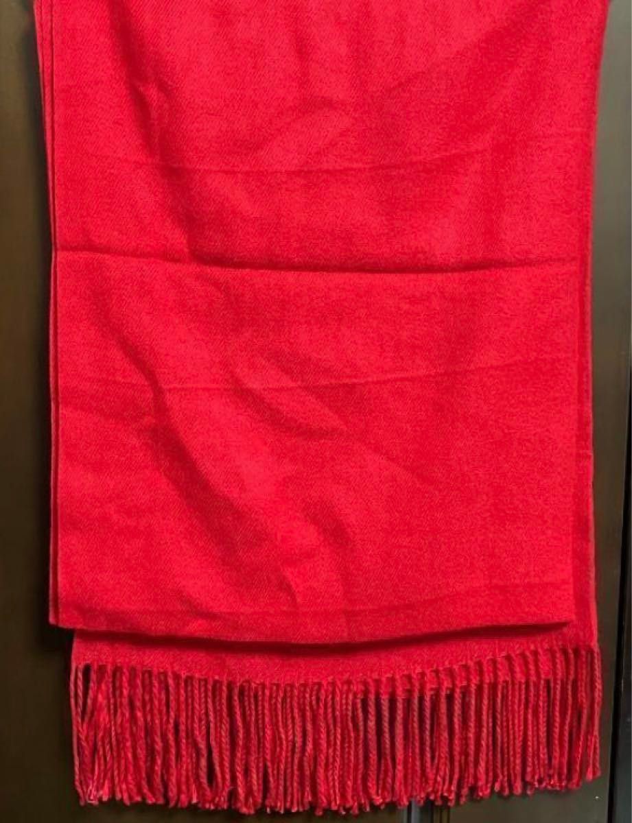 レディース ラムズウール ショール 厚手 オーバサイズ ストール　赤色　スカーフ