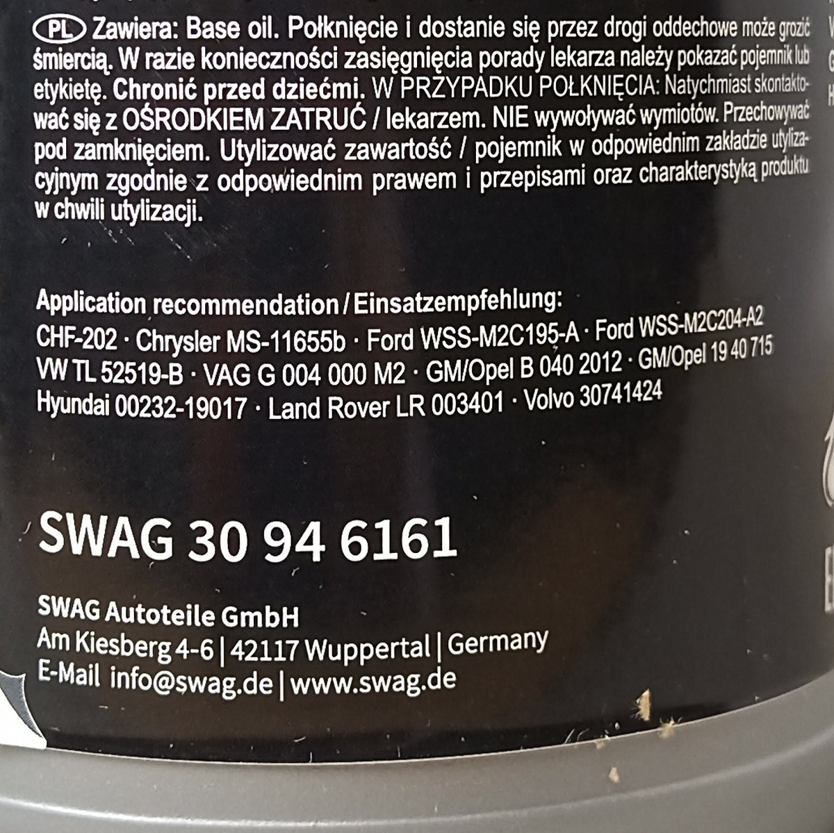 SWAGswag< гидроусилитель руля * гидро жидкость CHF-202 1L жидкость цвет : зеленый > 30946161 VW G004000M2 Volvo 30741424