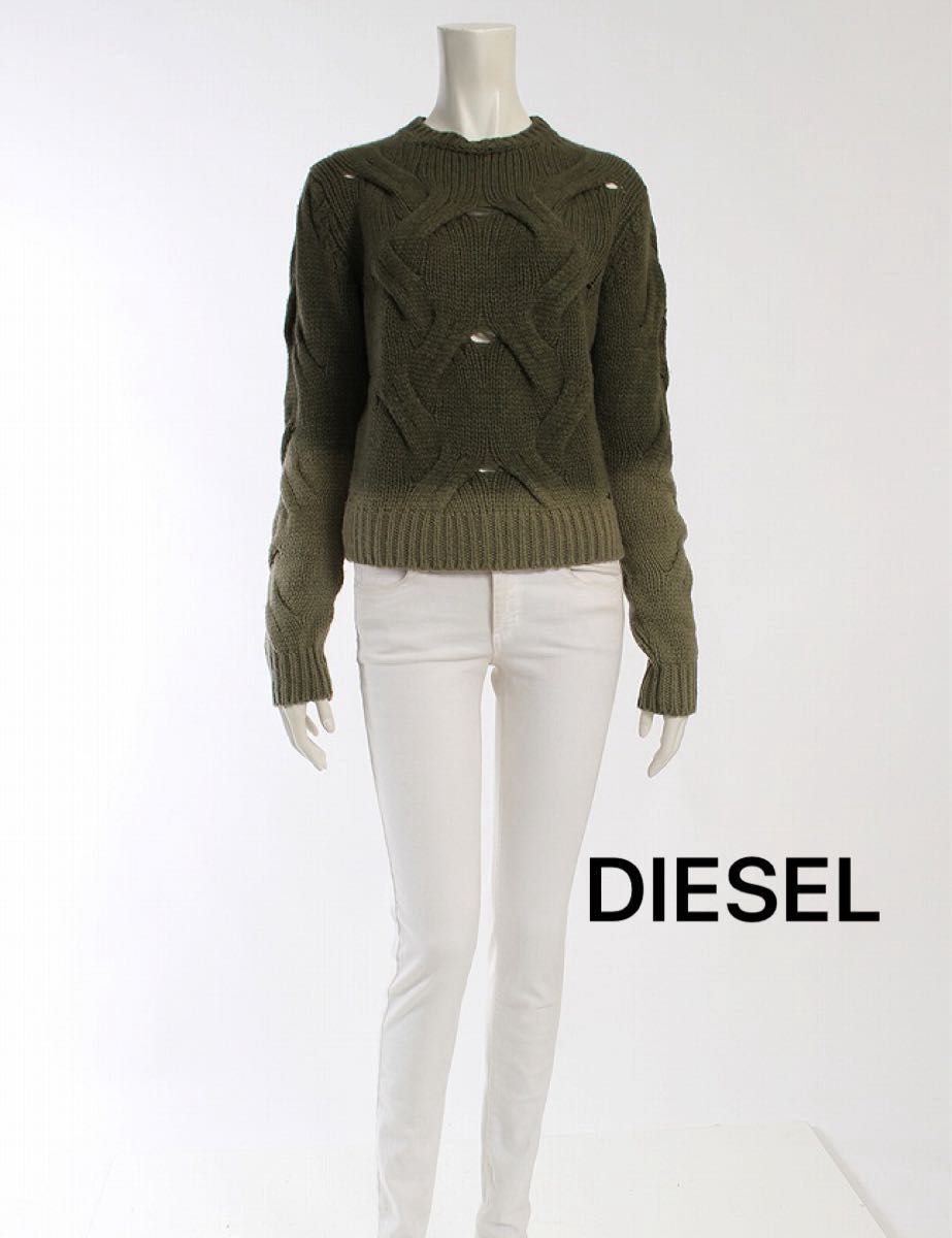 DIESEL グラデーションかぎ編み ニット カーキ Ｓ 美品