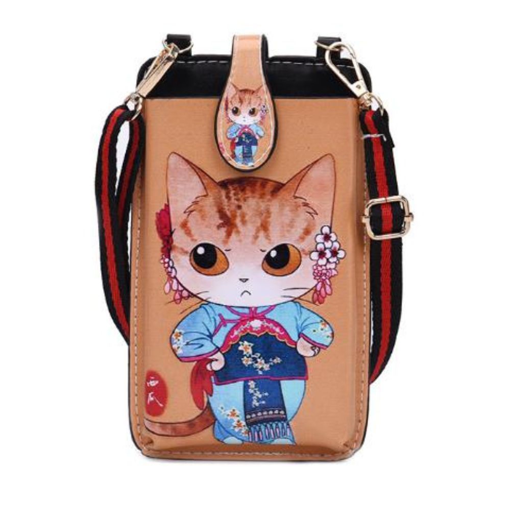 ** new goods unused ** smartphone pouch pochette case vertical shoulder with strap character pattern PU leather (mtsuli cat )