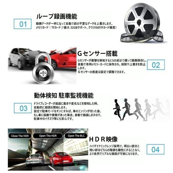 9★送料無料★3方向ドライブレコーダー　4.0インチ　G-sensor　駐車監視　セキュリティ　日本語対応　高画質_画像5