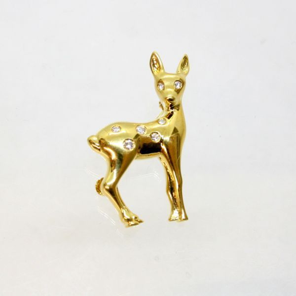 経典 ◎中古美品◎18金 ダイヤ 0.15ct 小鹿デザイン ブローチ ダイヤモンド