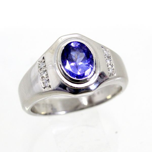『5年保証』 ◎中古美品◎プラチナ タンザナイト 1.46ct ダイヤ 0.084ct メンズリング 19号 ゴールド