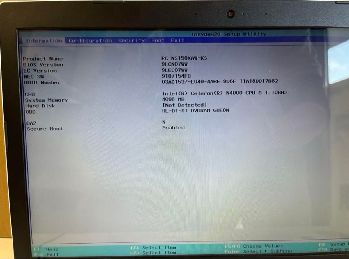 【ジャンク】NEC NS150/K Cel-N4000/メモリ,HDD,BT欠/マルチ/15.6