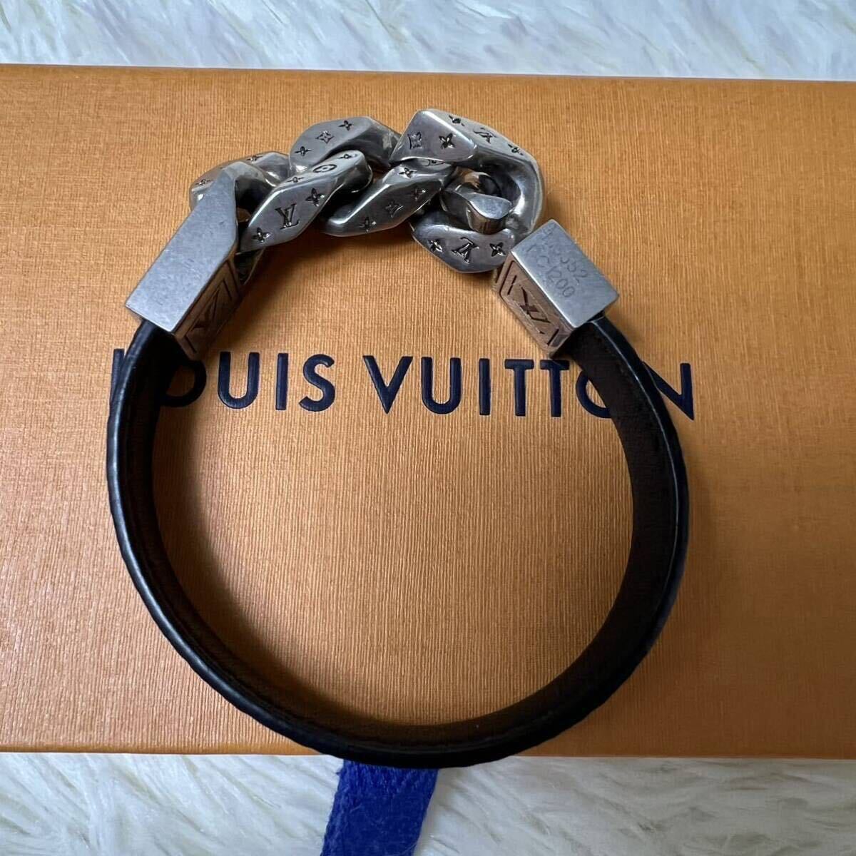 1 jpy [ ultimate beautiful goods ]LOUIS VUITTON Louis Vuitton brass re mono chain monogram Eclipse car f leather bracele men's leather 