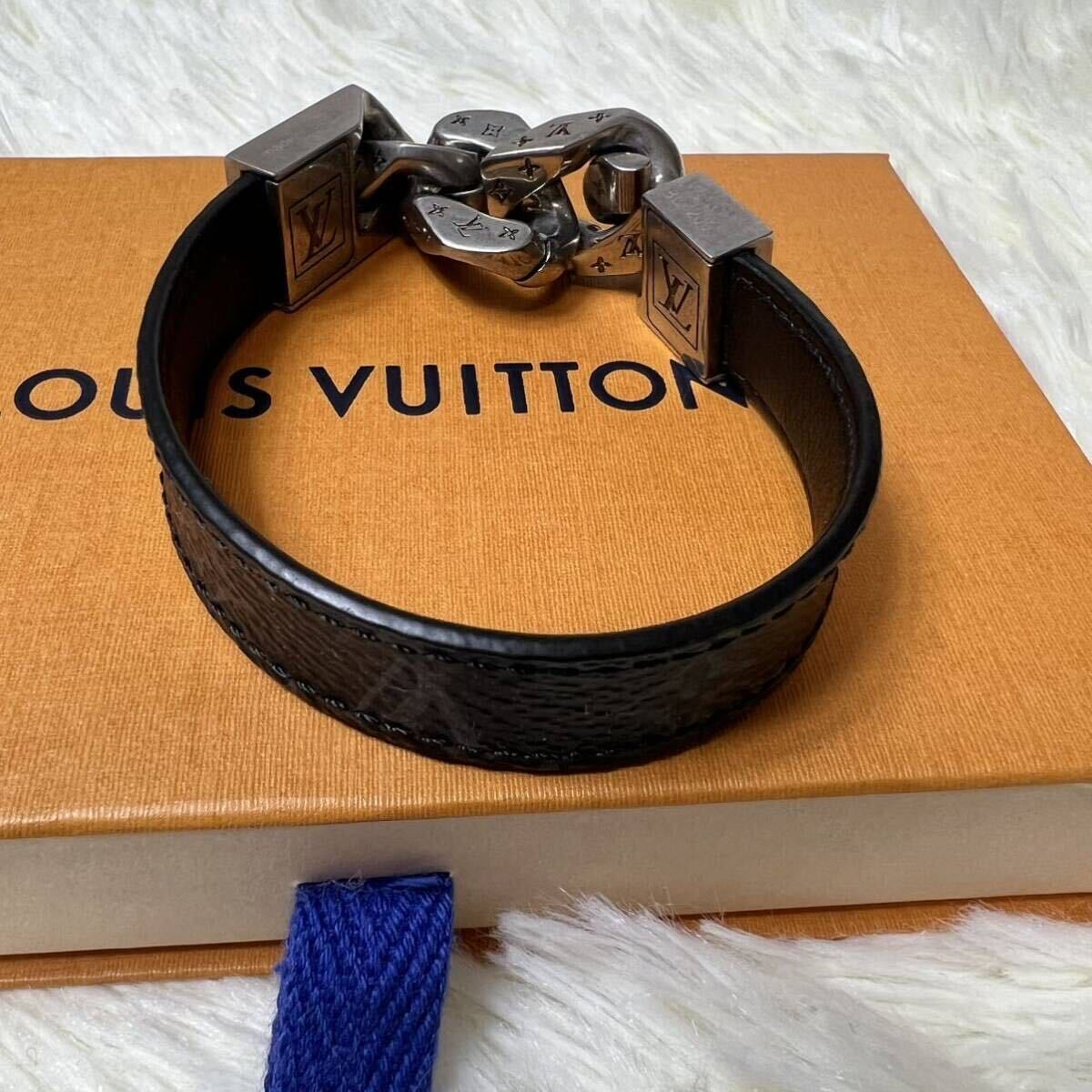 1 jpy [ ultimate beautiful goods ]LOUIS VUITTON Louis Vuitton brass re mono chain monogram Eclipse car f leather bracele men's leather 