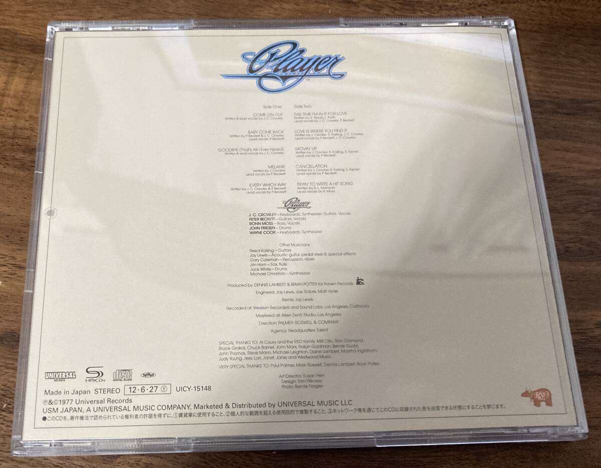 Player プレイヤー 「Baby Come Back ベイビー・カム・バック」　ＳＨＭ－ＣＤ　AOR　大名盤